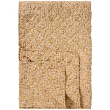 Quilt / vattæppe m/ gule, grønne og hindbærfarvede blomster - Ib Laursen 130x180