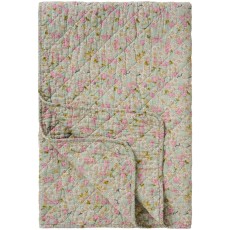 Quilt / vattæppe støvblå m/ blomster- Ib Laursen 130x180