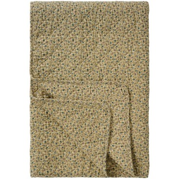 Quilt / vattæppe cremefarvet m/ blå og rosa blomster- Ib Laursen 130x180