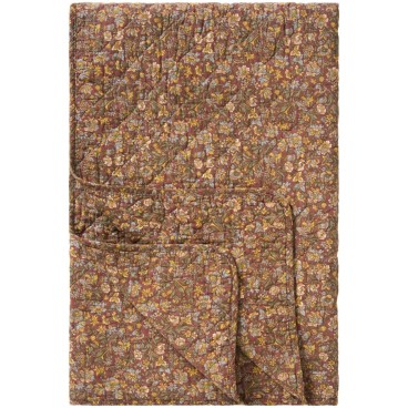 Quilt / vattæppe støvet bordeaux m/ blomster - Ib Laursen 130x180