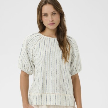 Bluse "RajaSZ" råhvid m/ blåt mønster - Saint Tropez