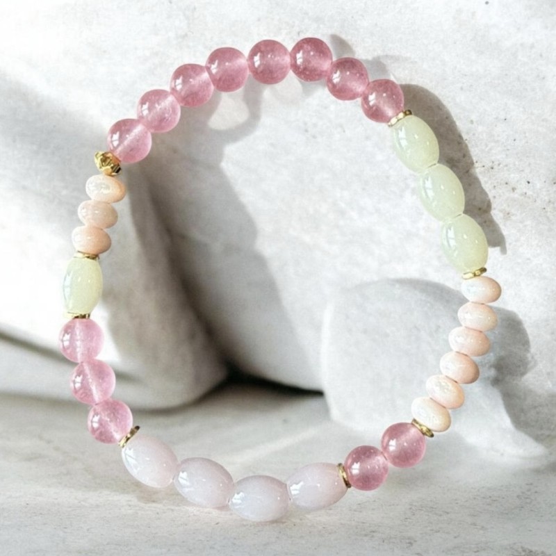 Armbånd - Friihof + Siig - m/ rosa, guld perlemorfarvede perler