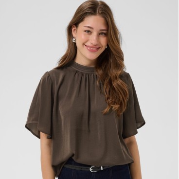 Bluse "AileenSZ" brun m/ korte løse ærmer - Saint Tropez