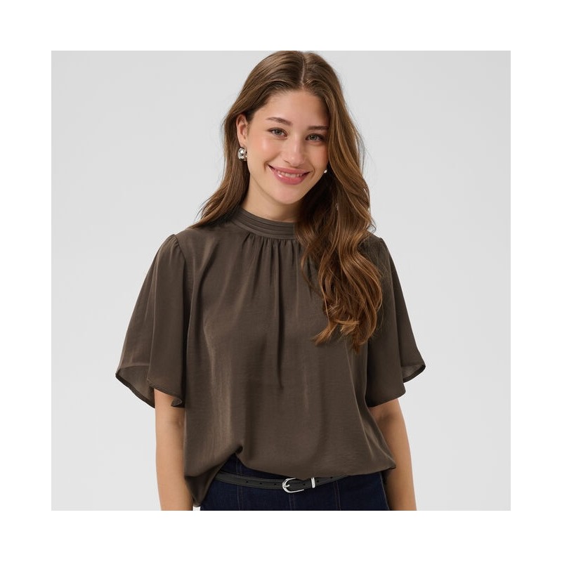 Bluse "AileenSZ" brun m/ korte løse ærmer - Saint Tropez