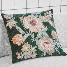 Pudebetræk grøn m/ blomster broderi HDBota - House Doctor 50x50